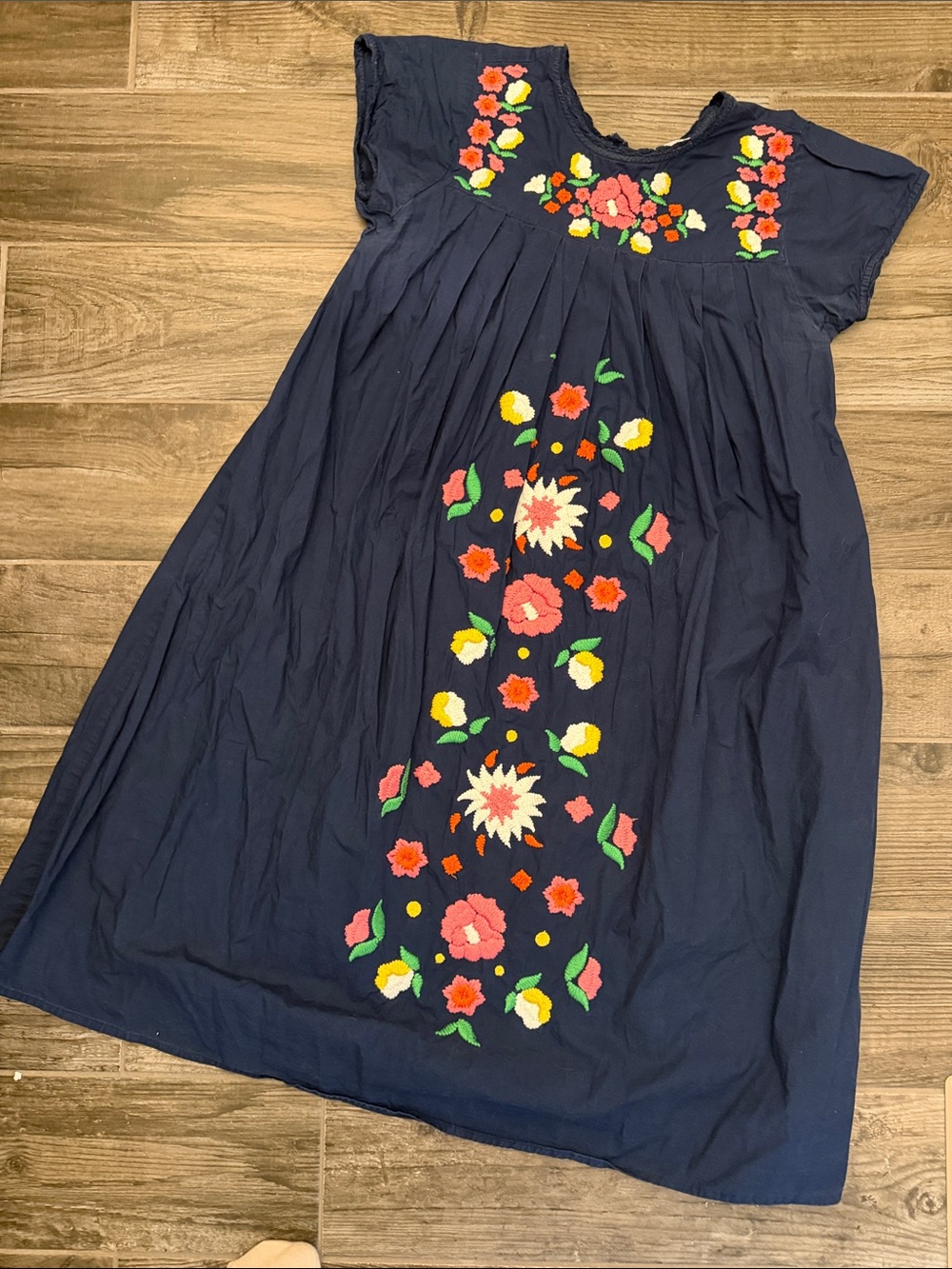 Frances Valentine Navy Floral Embroidered Midi Dress
